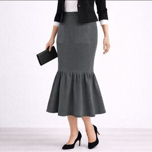 100% Cotton Mermaid Midi Elegant Green (Grayish) Women's Skirt size medium